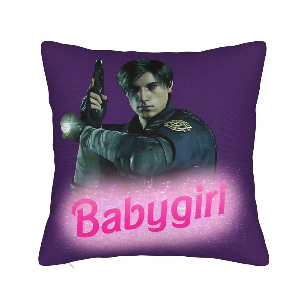 Romantic Pink Bow Leon S Kennedy Pillowcase Printed Fabric Cushion Cover Gift  Throw Pillow Case Cover Home Square 18"