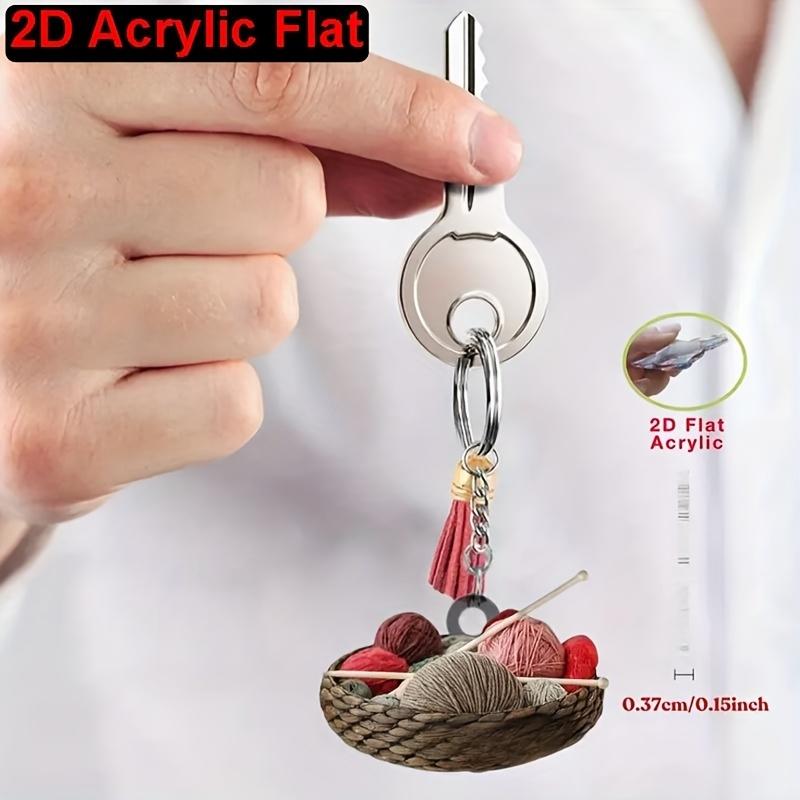 2D Flat Acrylic Playful Keychain Perfect Gift Simple Key Ring Car Home Keys Knitted Yarn Ball Pattern Novelty Key Holder