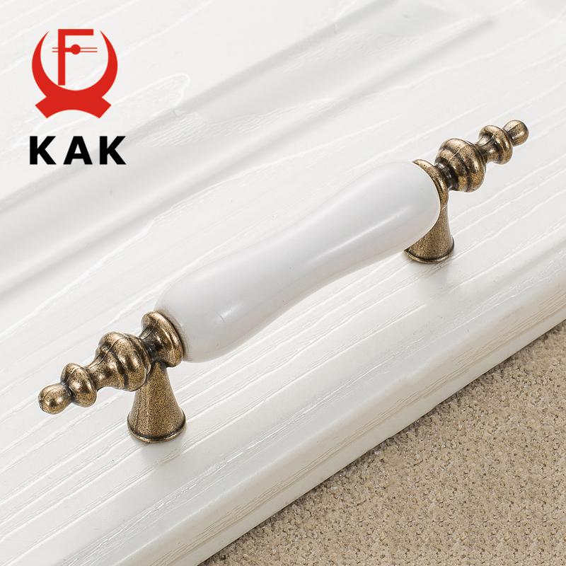 KAK Antique Bronze White Ceramic Cabinet Handles Zinc Alloy Drawer Knobs Wardrobe Door Handle Simple European Furniture Hardware
