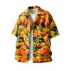 Retro Dark Green & Orange Chrysanthemum Cuban Collar Shirt