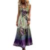 Summer New Plus Size Women's Elegant Sleeveless V-neck Print Long Dress Leisure