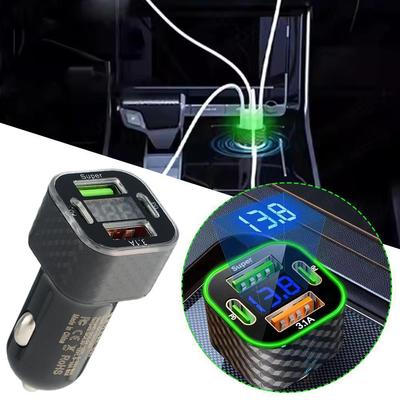 380W USB C Car Phone Charger Dual PD USB Charger With Voltage Display Super Fast Charge Adapter For IPhone Oppo Vivo Mobile Phon