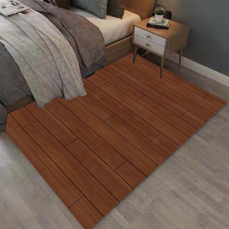 Rectangular Staggered 3d Planks Carpet Geometric Wood Grain Mats Entrance Non-Slip Floor Rug for Living Room Bedroom Home Decor