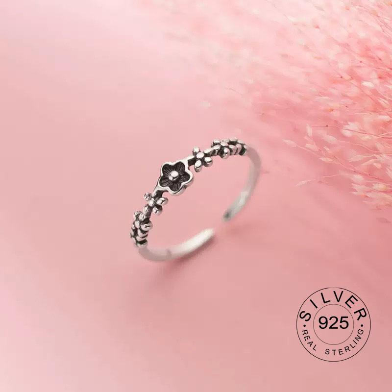 925 Sterling Silver Rings For Women Geometric Fine Jewelry Finger Adjustable Cute Flower Leaf Zirco Ring For Party Birthday Gift