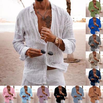 Cross-border Foreign Trade Supply Shirt Men's New Solid Color Loose Single-breasted Lapel Cotton and Linen Long-sleeved Top Shirt