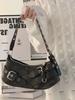 2025 New Niche Fashion Retro Black Millennial Babes Underarm Locomotive Bag Shoulder Bag Women's Versatile Baguette Bag