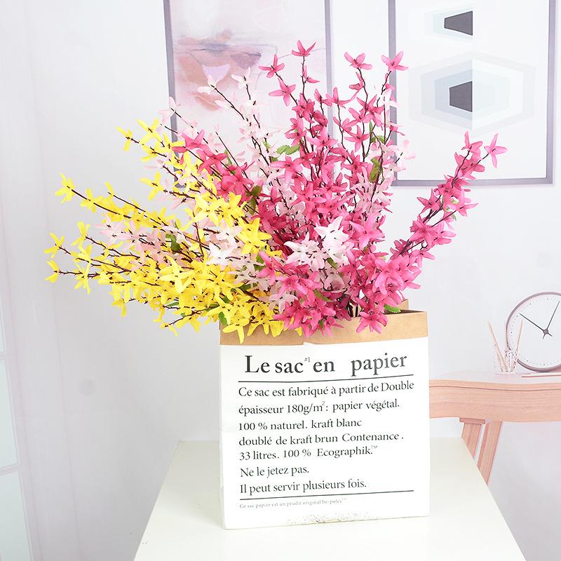 Artificial Yellow Winter Jasmine Bouquet, 7-Fork for Mall Decor & Spring Gardens