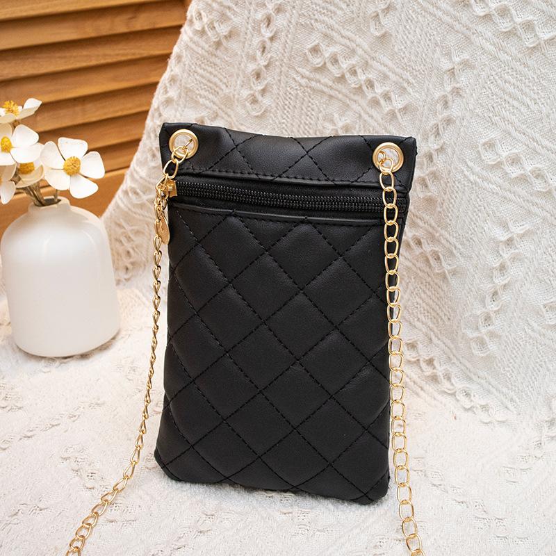 Women's bag, new rhombus embroidered mobile phone bag chain, small square bag, one shoulder messenger women's bag.