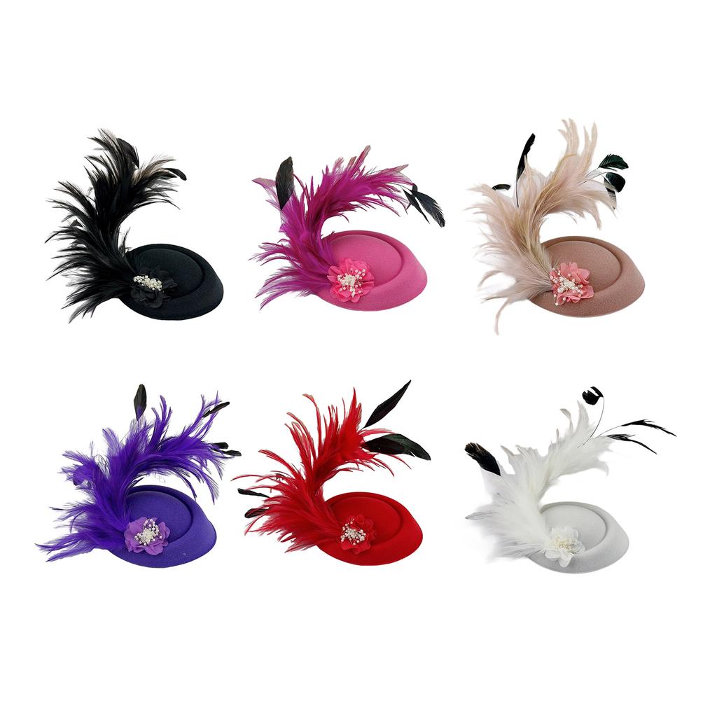 1920s Feather Felt Hat Shape Headband for Girls Prom Hair Barrettes for Teenagers Adult Banquet Ponytail Hair Pin