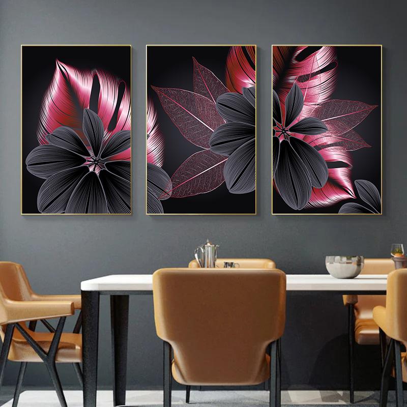 Black Golden Plant Leaf Canvas Poster Print Modern Home Decor Abstract Wall Art Painting Nordic Living Room Decoration Picture