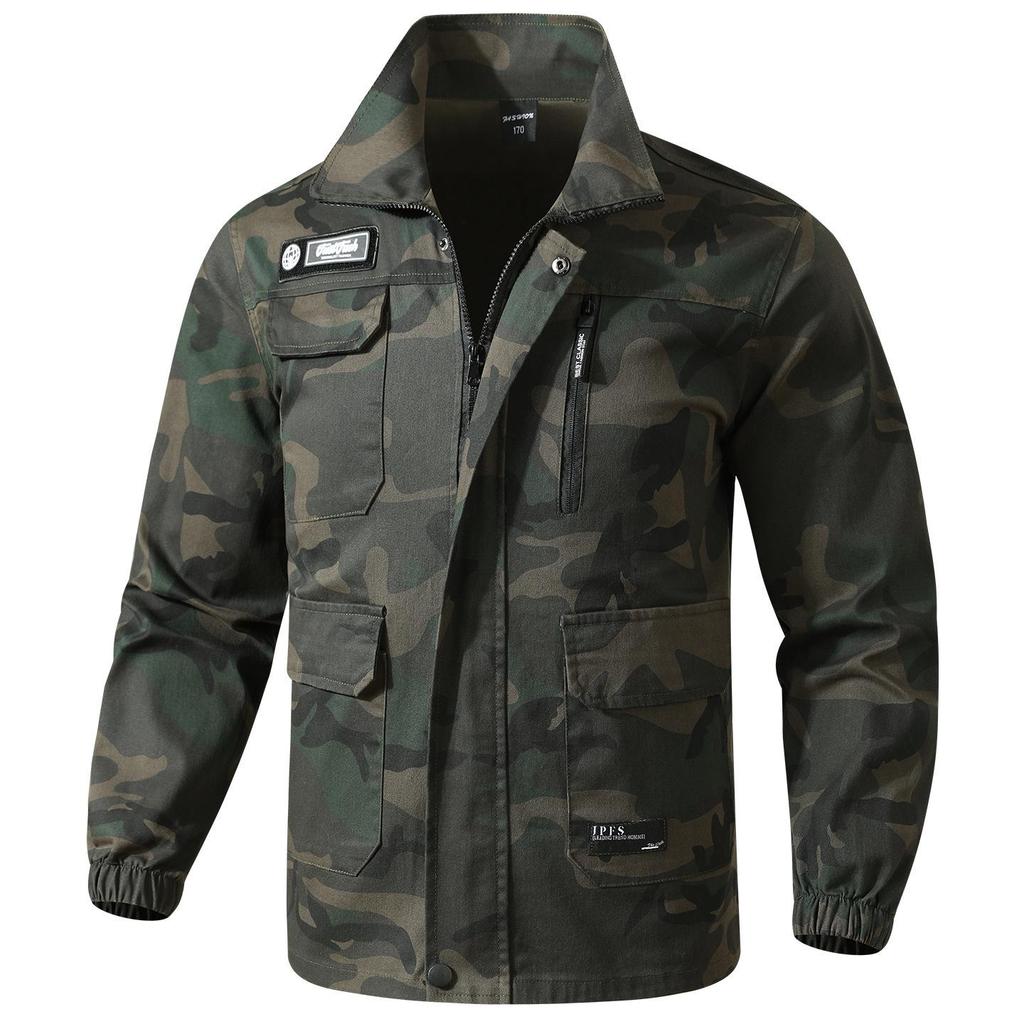 Unisex Spring/Autumn Elastic Camouflage Workwear Set - Cotton, Anti-Scald, Wear-Resistant, Ideal for Auto Repair