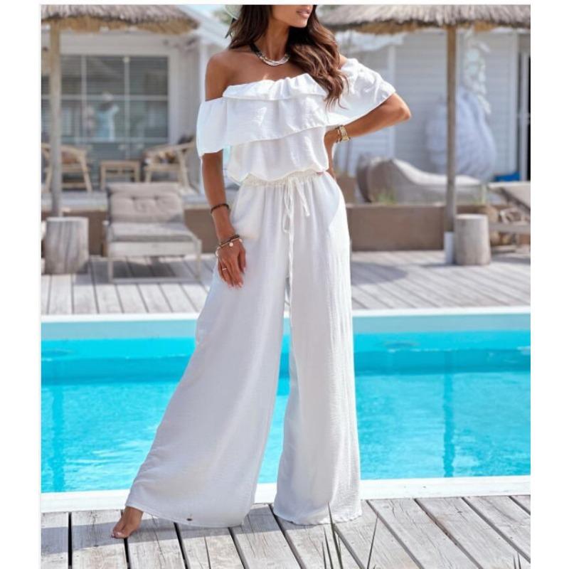 

Женский летний повседневный комбинезон с воротником-трапецией и талией 2XL белый