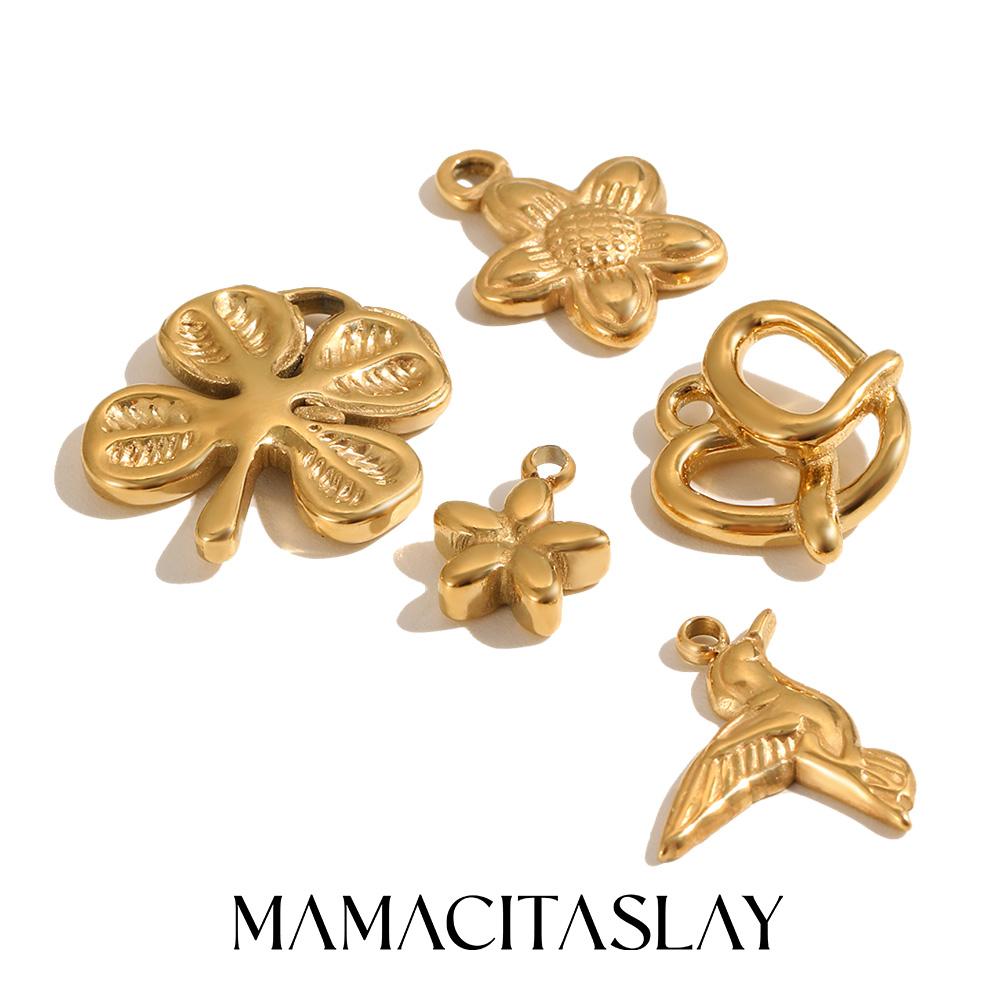 MamacitaSlay 316L Stainless Steel Flower Bird Charms 18K Gold Plated Waterproof Jewelry Making Pendant For Necklace Bracelet DIY