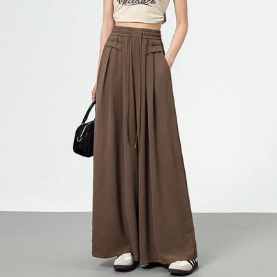 Textured Wide Leg Pants Women's High Waist Summer Straight Loose Broad Leg Thin Fabric Flared Casual Slimming Culottes