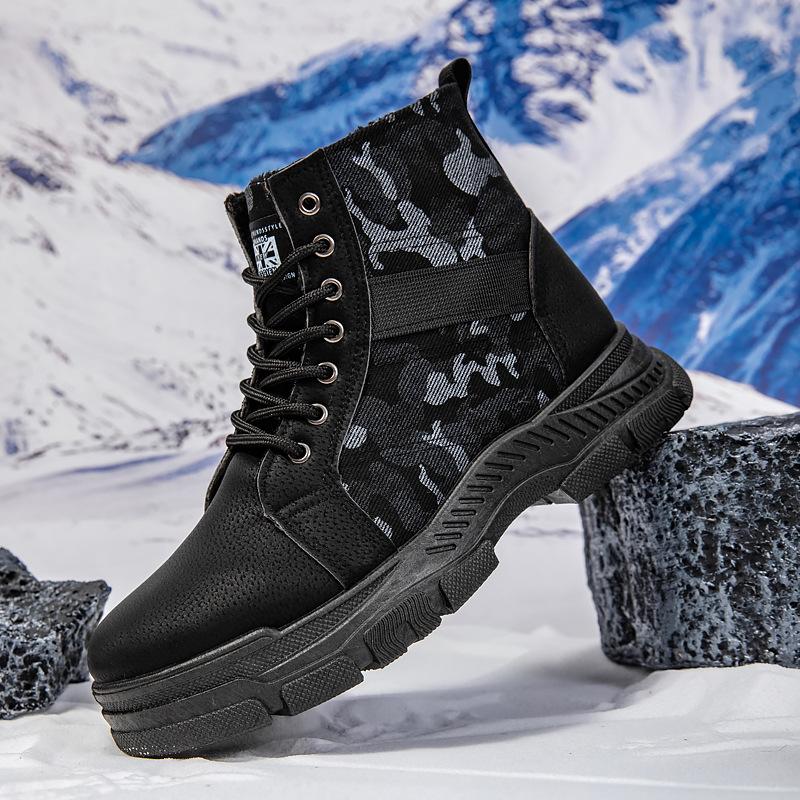 Camouflage Canvas Martin Boots Men's High-top Autumn and Winter Tooling Rhubarb Boots Medium-top Men's Shoes Western Cowboy Boots