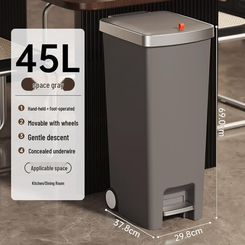 Foot Pedal Kitchen Trash Can with Lid & Wheels