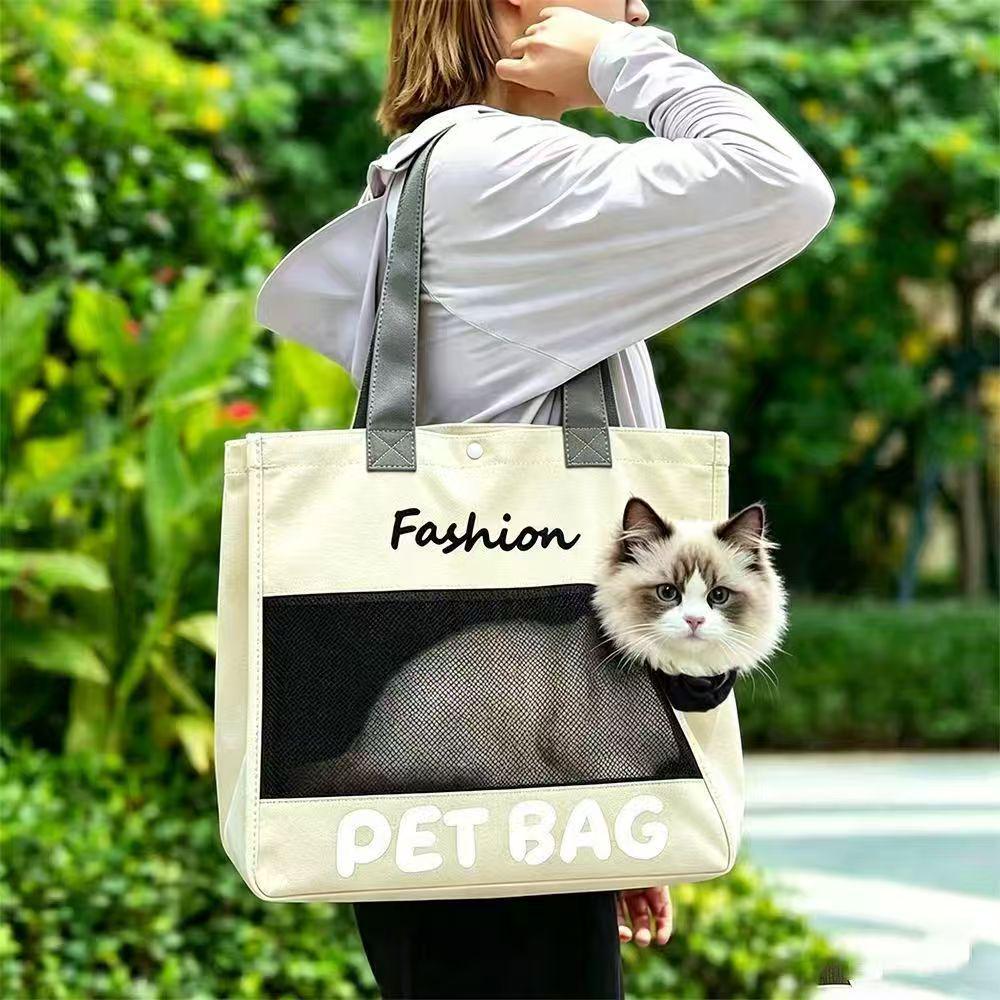 Portable Breathable Canvas Pet Carrier Bag - Large Capacity Shoulder Bag for Cats and Dogs