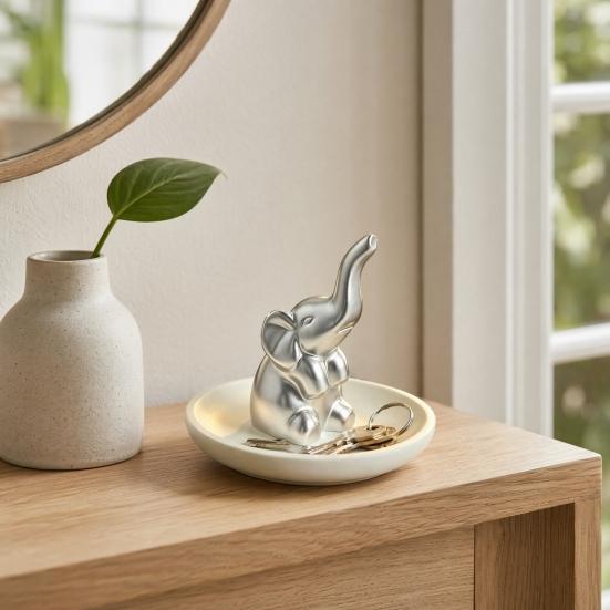 Jewelry Storage Tray, with Upturned Nose Elephant Design, Waterproof Compact Organizer for Rings Earrings Bracelets