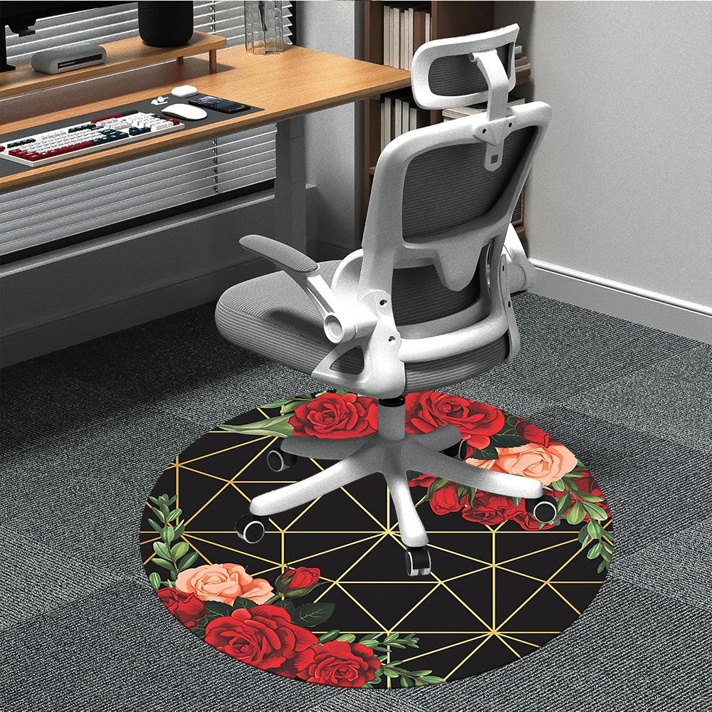 

1pc Floral Geometric Pattern Chair Carpet for Office, Round Non Slip Durable Large Size Office Carpet, Suitable for Office 80cm