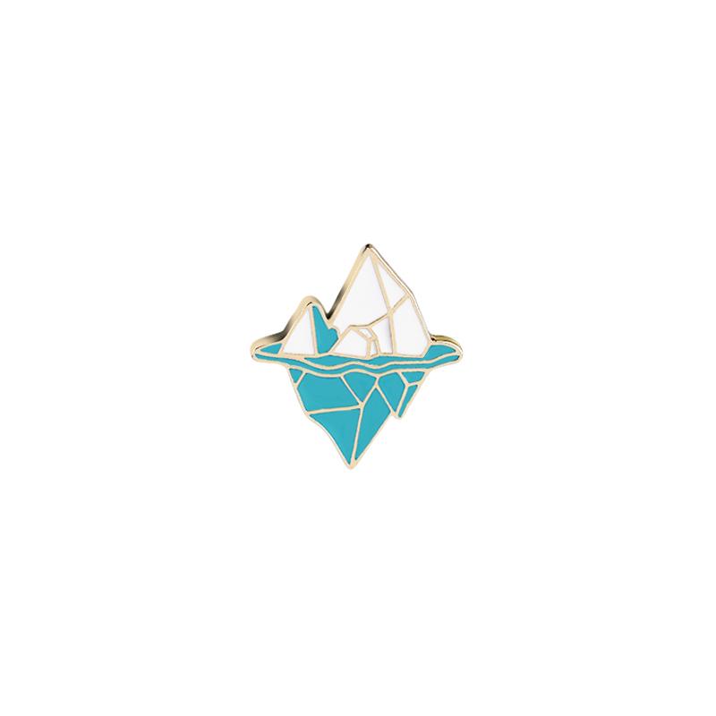 

Simple Iceberg Deisgn Brooches Blue White Snow Mountain Shaped Golden Pins Women Girls Winter Badge