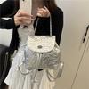 Korean Style Heart Embroidered Pu Shoulder Bag With Chain Chain For Daily Casual Use