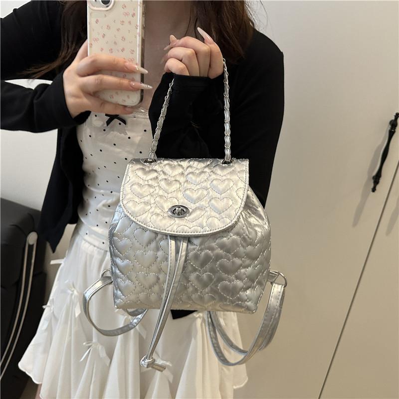 Korean Style Heart Embroidered Pu Shoulder Bag With Chain Chain For Daily Casual Use