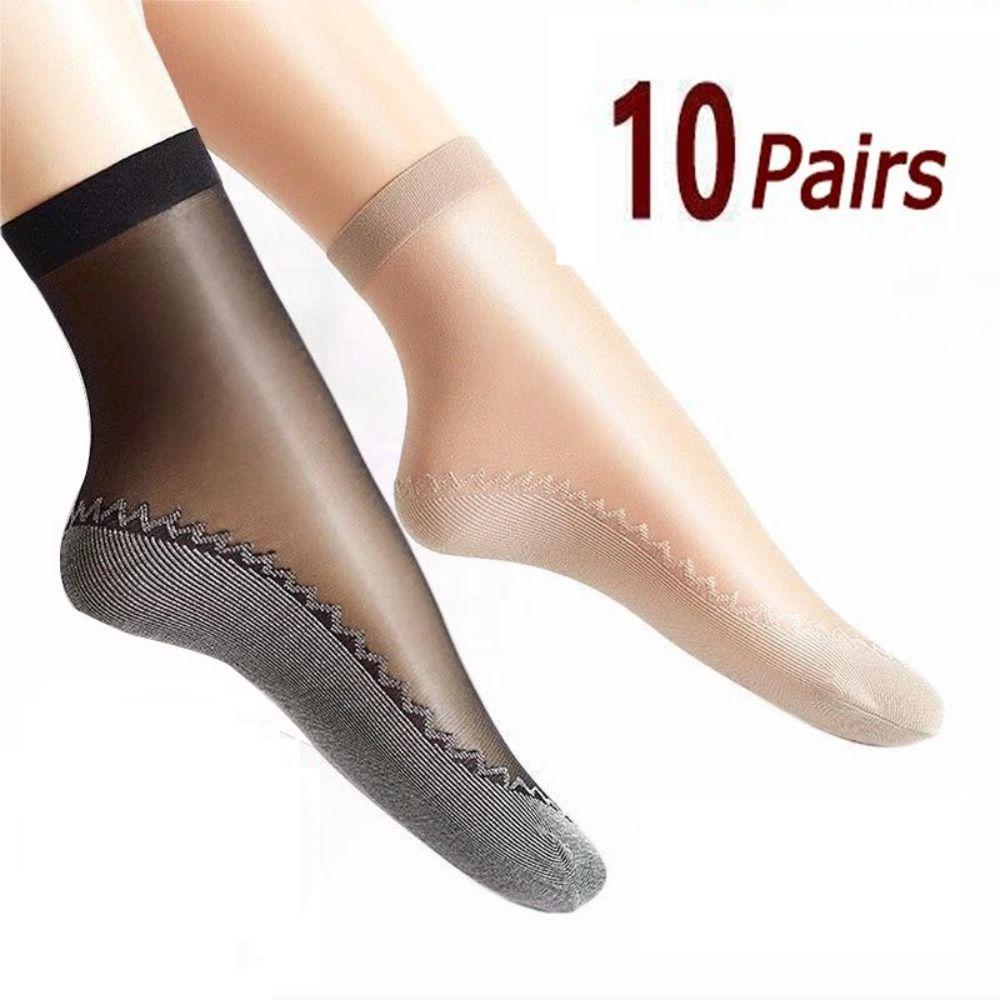 

10Pairs Anti-hook Ultra-thin Silk Socks Non-Slip Flesh-colored Crystal Silk Socks Women