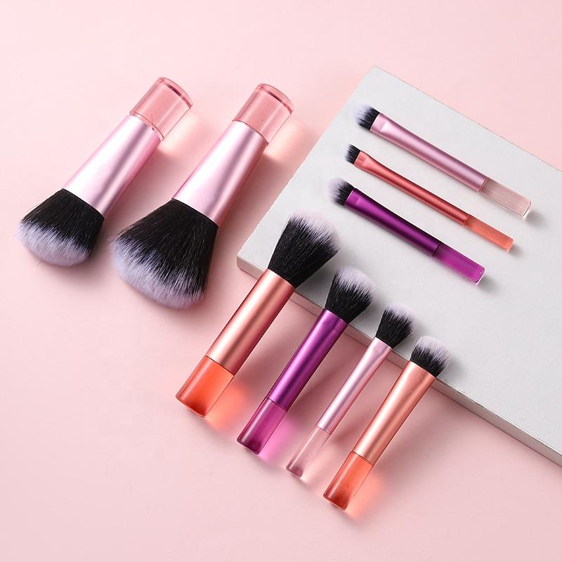 Makeup Brush Set 10 Piece Essential Travel Makeup Kit Face Synthetic Hair Brushes with Transparent Crystal Handle