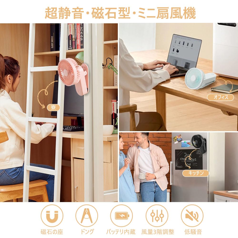 iNeibo 2024 New Edition Magnetic Clip Clip USB Powerful USB Desk Mini 90 Degree Angle Up and Down 3 Levels of Airflow 3 USB For Fan, Fan, Fan, Quiet,