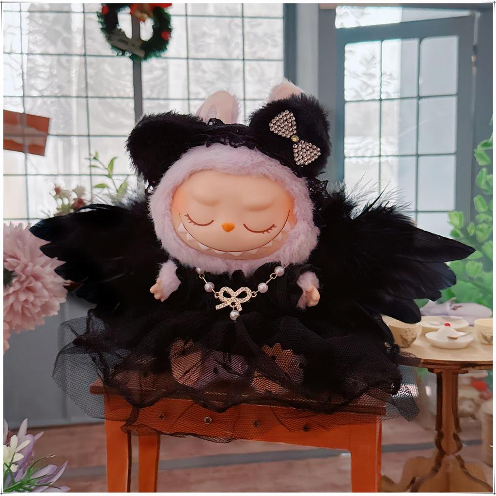 17cm Labubu Soft Vinyl Blind Box: First/Second Gen Sitting Party in White Angel Wedding Dress Outfit