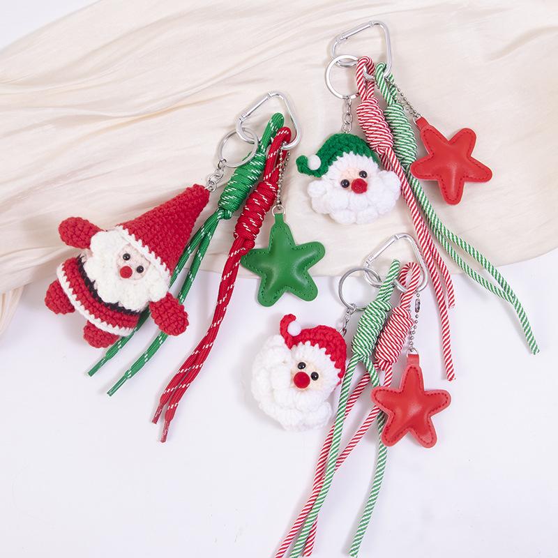 1 Piece Christmas Gifts Funny Crochet Santa Claus Doll Keychain Cute Handmade Plush Wool Knitted Santa Claus Ornament Decoration
