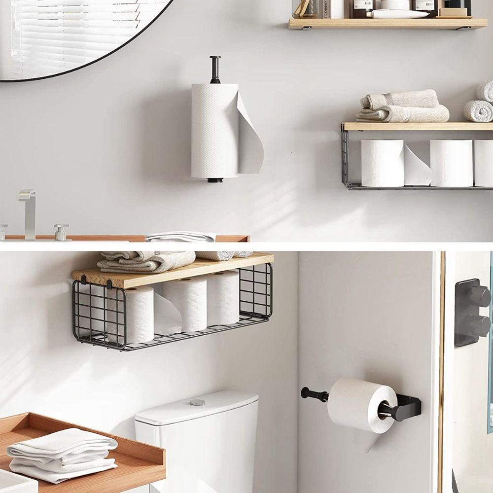 Stainless Steel Paper Towel Holder Adhesive Wall Mount Napkin Storage Rack Bathroom