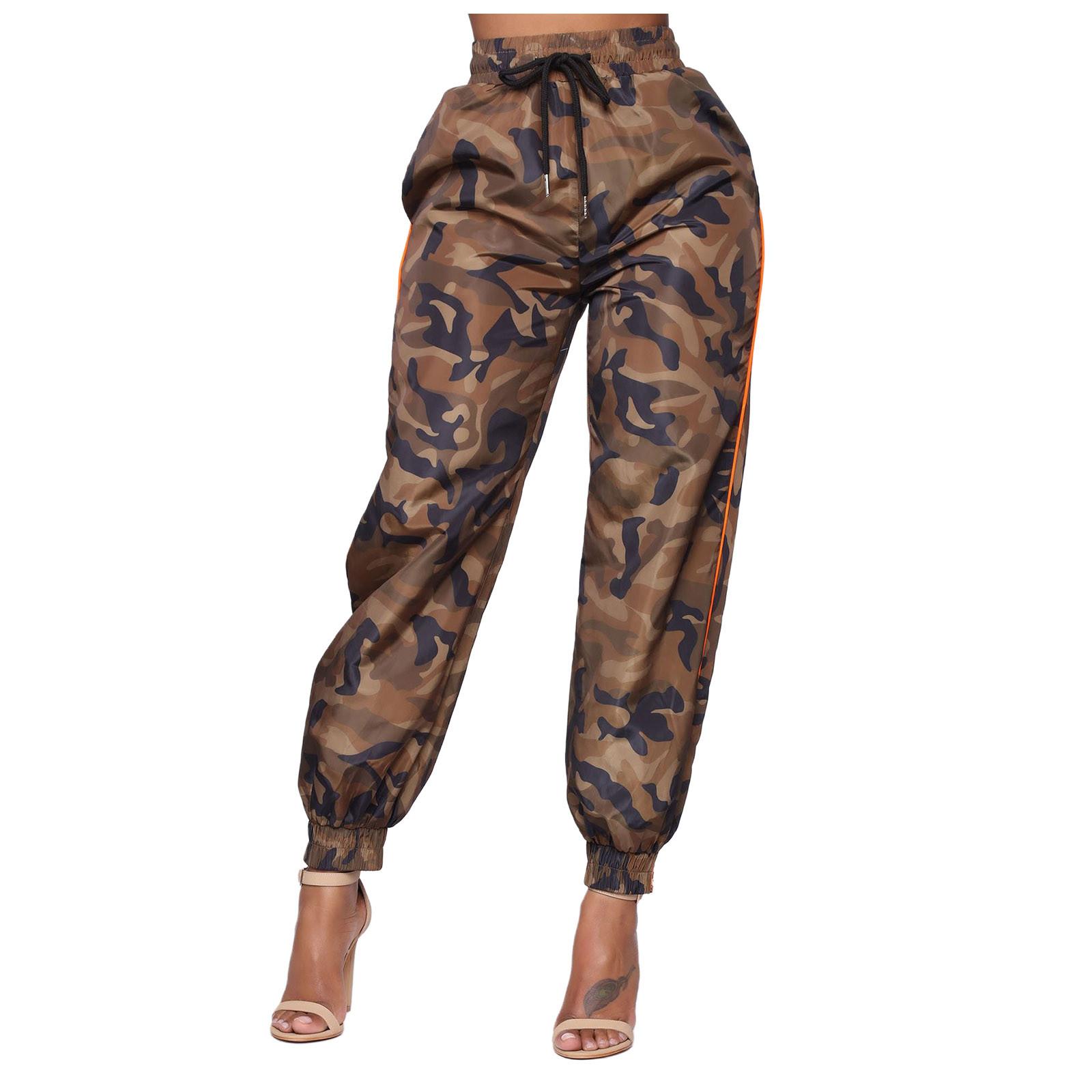 

Модные женские камуфляжные брюки с эластичной резинкой на талии, трехцветные брюки, повседневные брюки M жёлтый