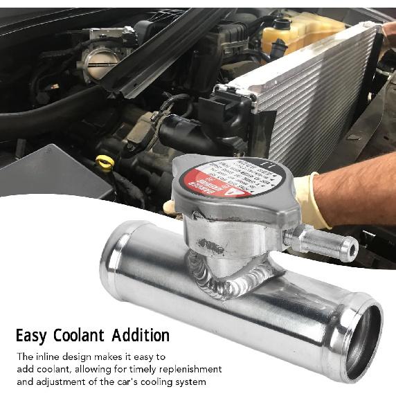

1-1/4in Outlet Aluminum Polished Inline Radiator Hose Filler Neck, 16PSI, Welded to 32mm Tube, Add Coolant Easily, Maintain Engine Temperature