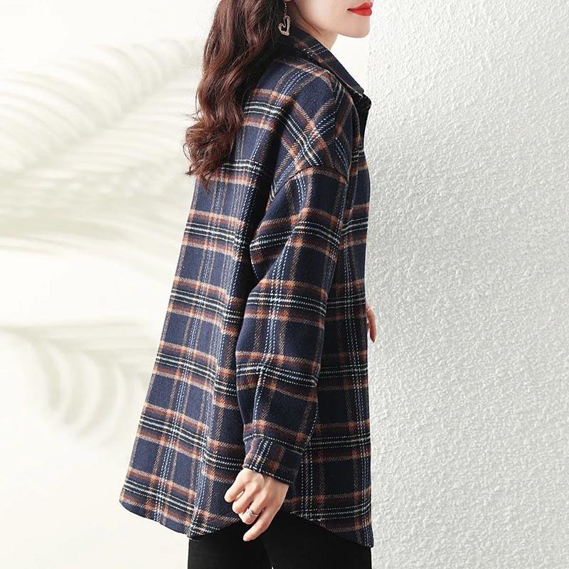 Coat for Women Cotton Casual Oversize Double Layer Plaid Long Shirt Top Jacket