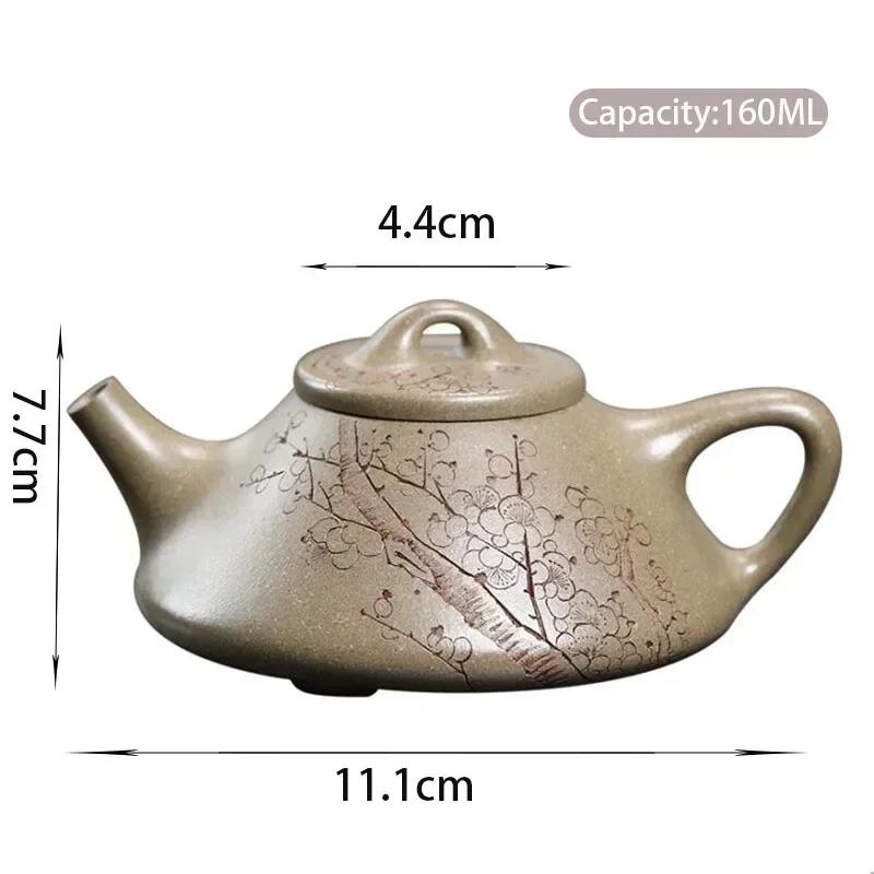 160ml Chinese Yixing Purple Clay Teapot Handmade Stone Scoop Tea Pot Tea Infuser Hand-carved Plum Blossom Kettle Zisha Tea Set