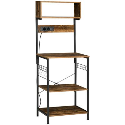 Kitchen Shelf Microwave Stand with 2 USB Chargers and 2 Power Outlets, 5 Hooks and Adjustable Shelf