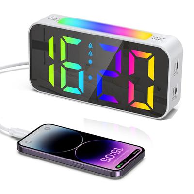 Digital Alarm Clock Bedside Clock Colorful RGB LED Display Clock with Dual Alarms SnoozeTimer, USB Port