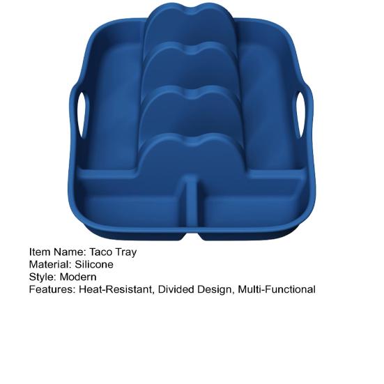 Silicone Taco Tray Burrito Serving Dish with Handles Dividers Heat Resistant Non-Slip Base Dishwasher Safe Tortilla Rack