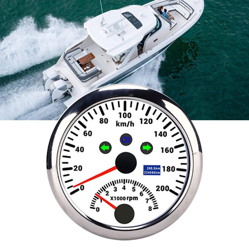 85mm 200kmCelsiush GPS Speedometer 0‑8000rpm Tachometer Gauge LCD Red Backlight Waterproof for 12VCelsius24V Car Boat Yacht RV Truck