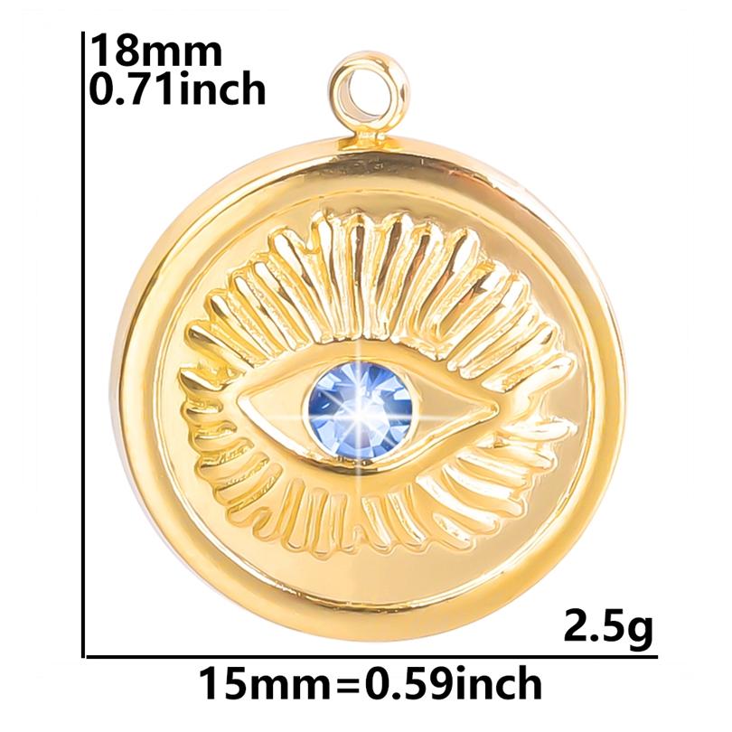 6pcs Real Gold Plated Blue/Dark Blue Rhinestone Evil Eye Pendant Stainless Steel Turkish Eye Charms For Jewelry Making Supplies