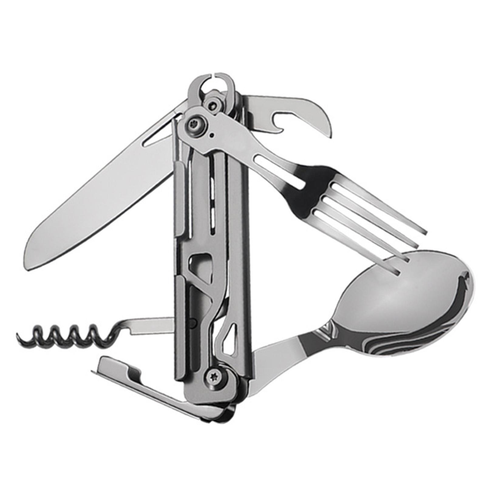 

Набор складных столовых приборов для улицы, портативный, ложка, вилка, нож, компактный, для кемпинга, пикника, путешествий, легкий серебряный