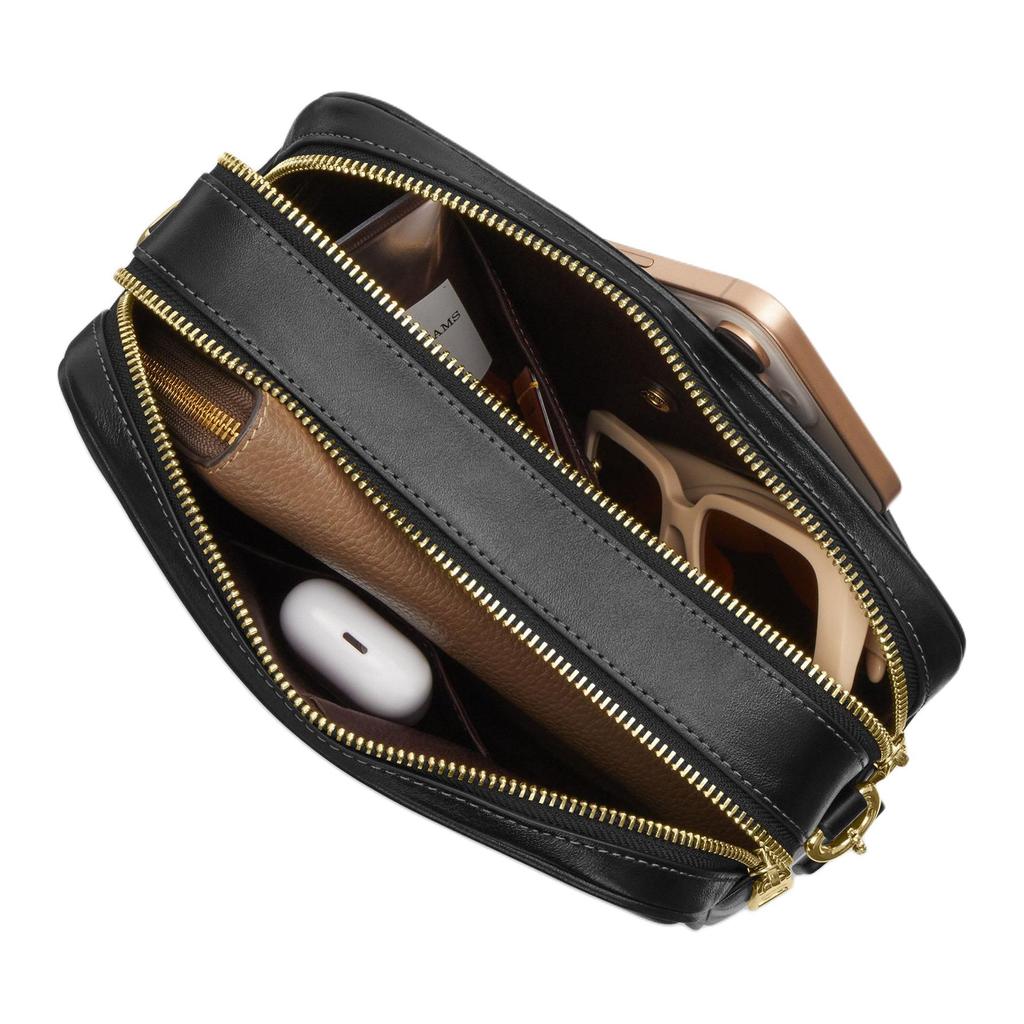 Coach Carey 22 Gold Logo Double Zipper Camera Bag Women Shoulder Bag Black CEB28-IMBLK
