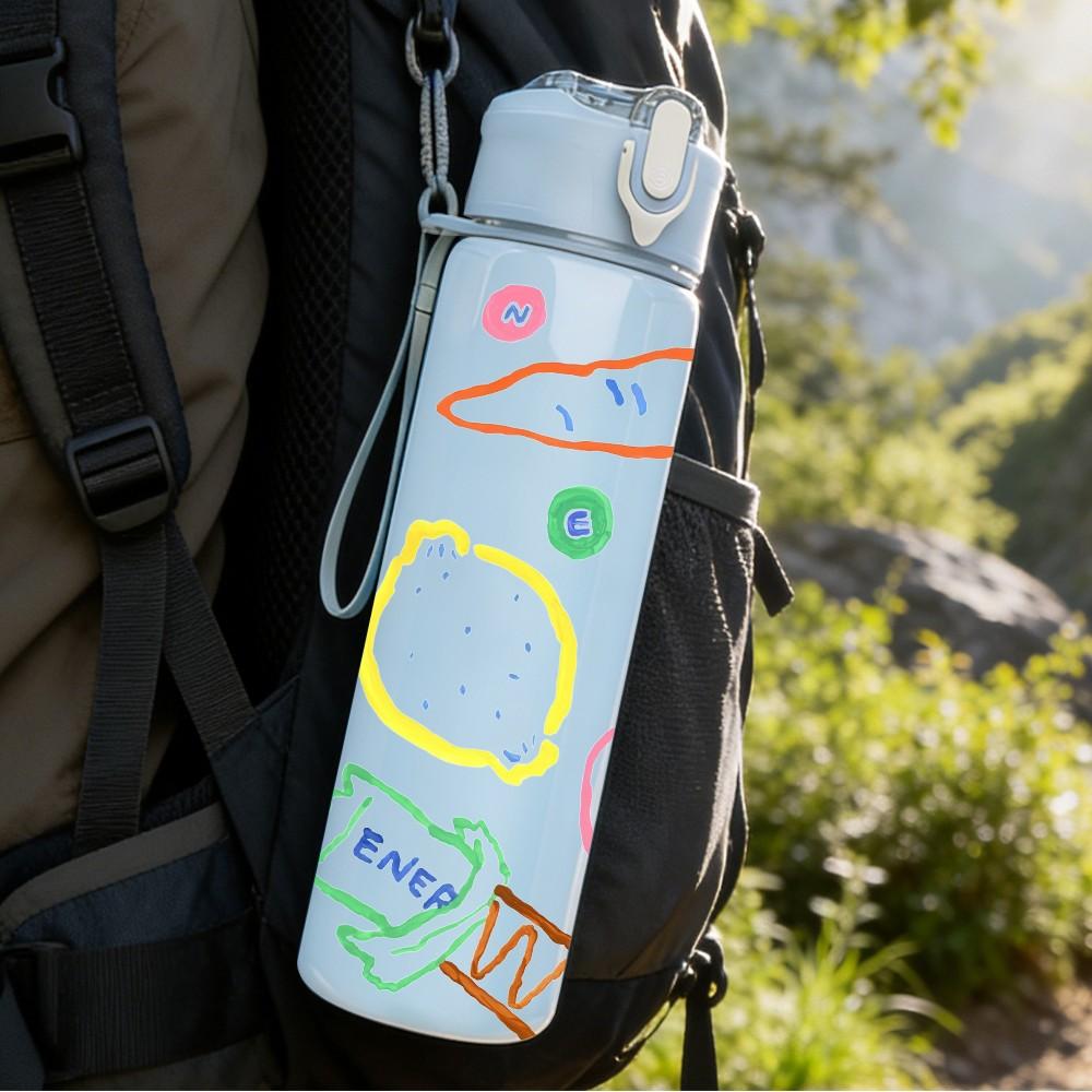 1PC Color Doodle Art Print 750ml Color Plastic Sports Water Bottle Leakproof Flip Straw Lid Suitable for Sports Office Home Use