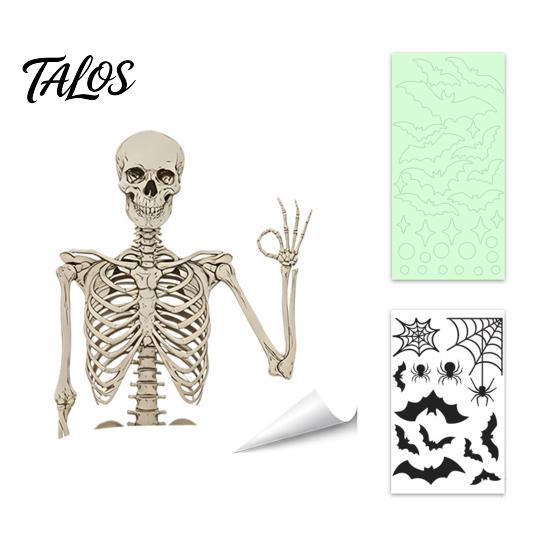 Talos Halloween Glow-in-the-Dark Window Cling, Spooky Ghost Skeleton Glass Sticker, Waterproof Static Decal for Holiday Party