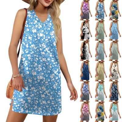 Women's V-neck Summer Casual Beach Vacation Women's Sleeveless Floral Print Sundress