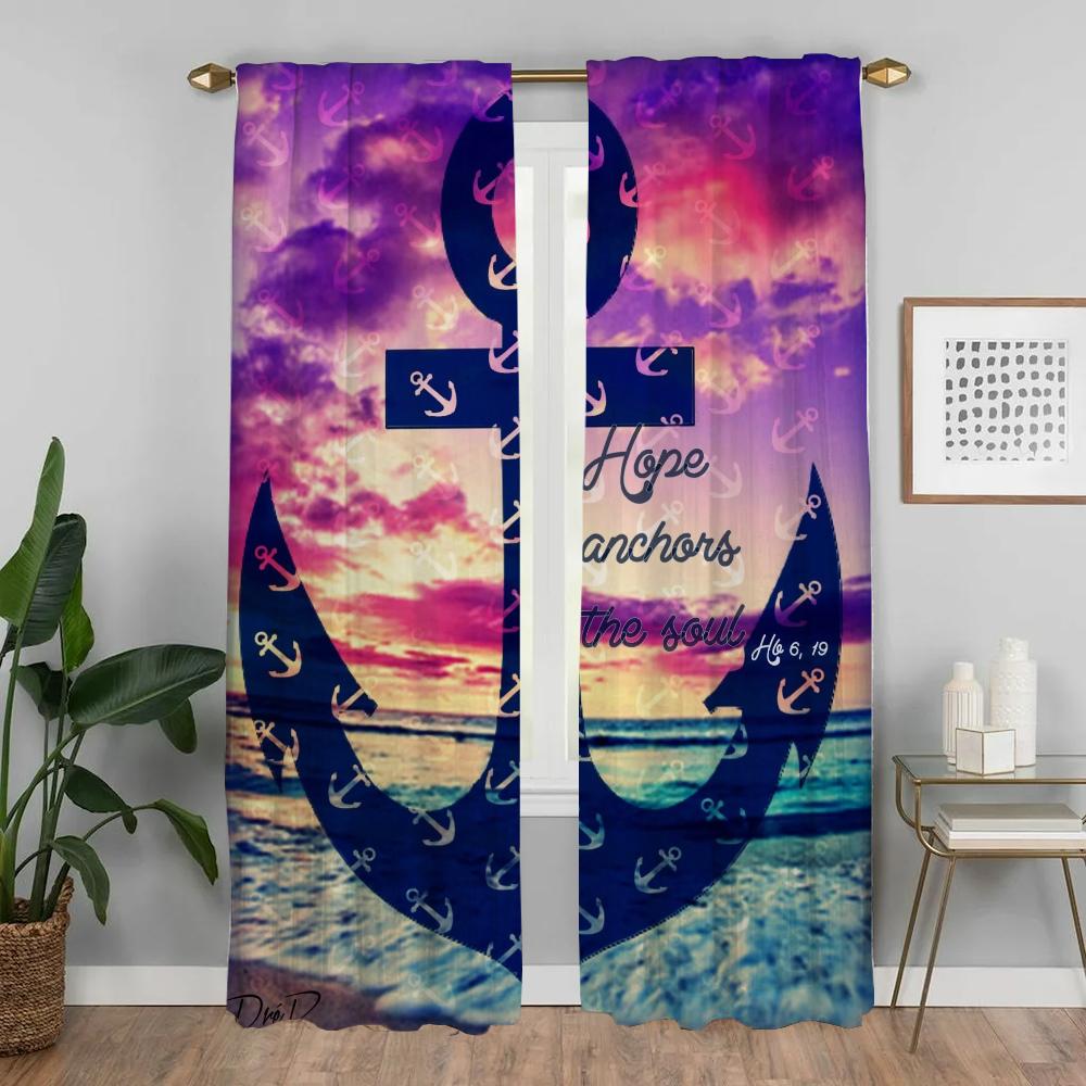 Anchor Halloween Decoration Home Interior Curtains 2 Pieces Partition Blackout Curtain for Room 2 Panel Tulle for Bedroom Living