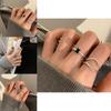Trendy Black Zircon Wave Ring For Women Stylish Adjustable Copper Geometric Design
