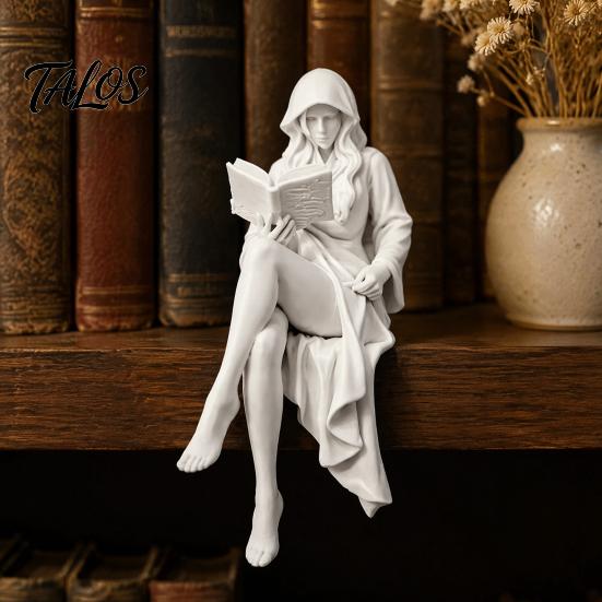 Quiet Healing Desk Statue 3D Printed Ghost Girl Reading Statue, Elegant Faceless Figurine, Minimalist White Artistic Resin Sculpture Figurine
