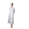 Mountain Spirit Sheer Flowy Tie-Waist Long Dress with Irregular Neckline, Women's Ramie Tea Dress